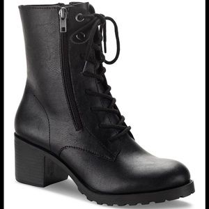 Sun + Stone Sheilaa Lace-Up Zip Lug Combat Booties